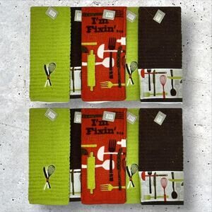 10 PC Simply Southern What I'm Fixin Absorbent Kitchen Towels Embroidered Cotton